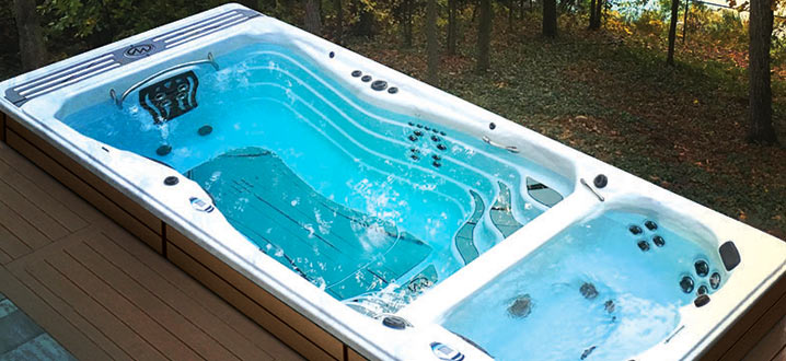 top view of a swim spa in deck install